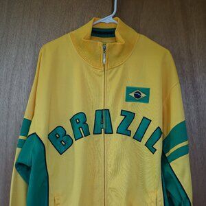 Vintage Trust USA Brazil Men's XL Embroidered Yellow/Green Jacket RN# 66591